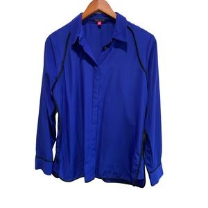Vince Camuto Royal Blue Button-Front Blouse with Black Trim